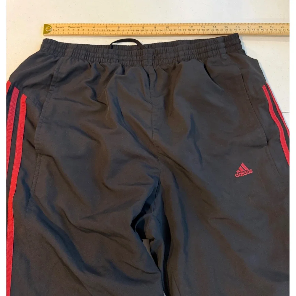 Adidas Mens Vintage Track Pants Black Red 3-Stripe Mesh Lined wind pants Large